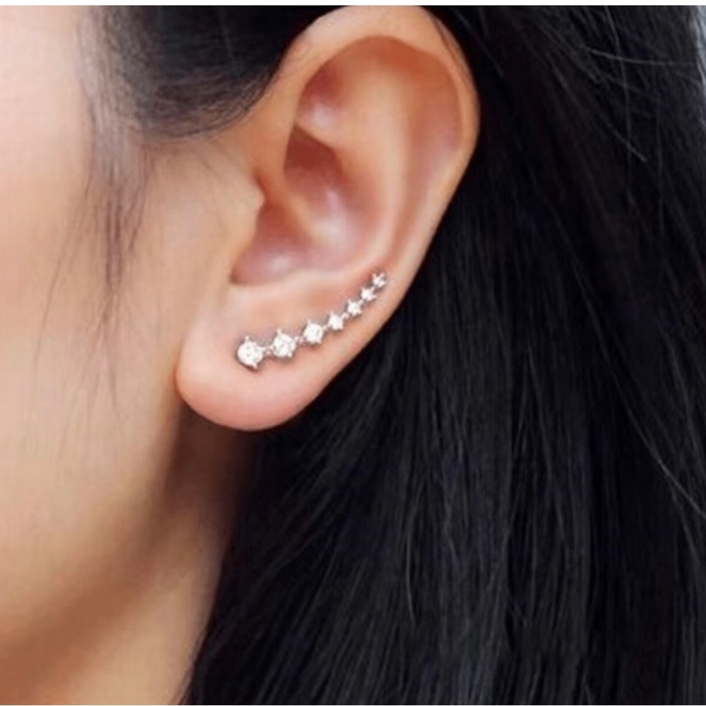 Silver Rhinestone Ear Climber Stud Earring Silver Sparkly Sexy